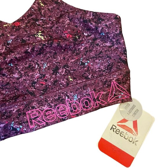 Reebok‎ Girls Sports Bra NEW Burgundy Multicolor Fitted Stretch Racerback XXL 18 - Picture 3 of 7